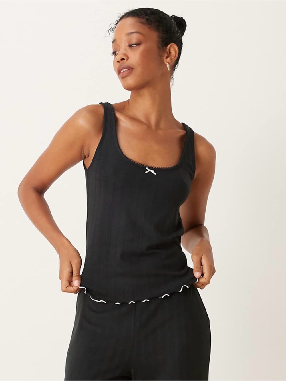 Abercrombie Lettuce Hem Pajama Cami Black L NWT